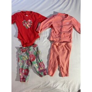 Carters Baby Girl 4 Piece Outfit Set Red Floral Bodysuit Ribbed Cardigan 6 Month